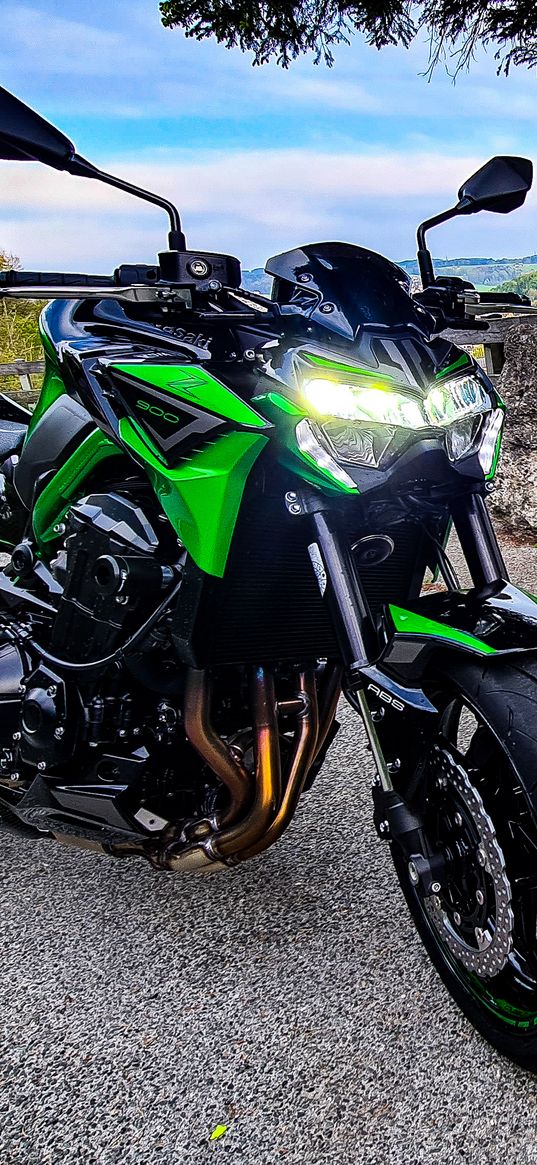 kawasaki z900, kawasaki, motorcycle, green, bike