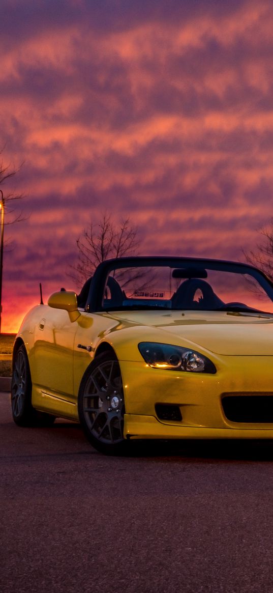 honda s2000, honda, car, yellow, cabriolet, twilight