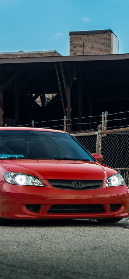 honda civic, honda, car, red