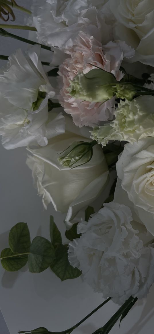 roses, carnations, flowers, white, pink, bouquet