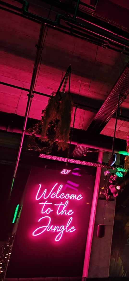 neon, lights, jungle, decorations, restaurant