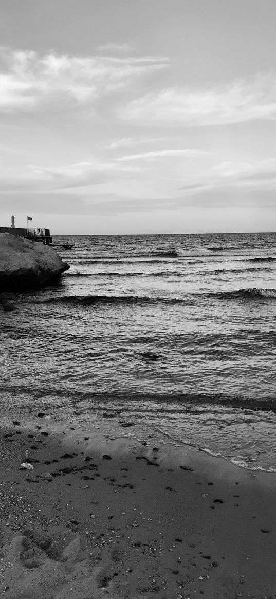 hurghada, egypt, promenade, sea, black and white