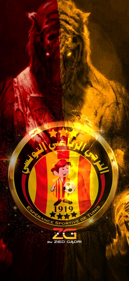 esperance tunisia, football club, emblem, tiger, yellow, red