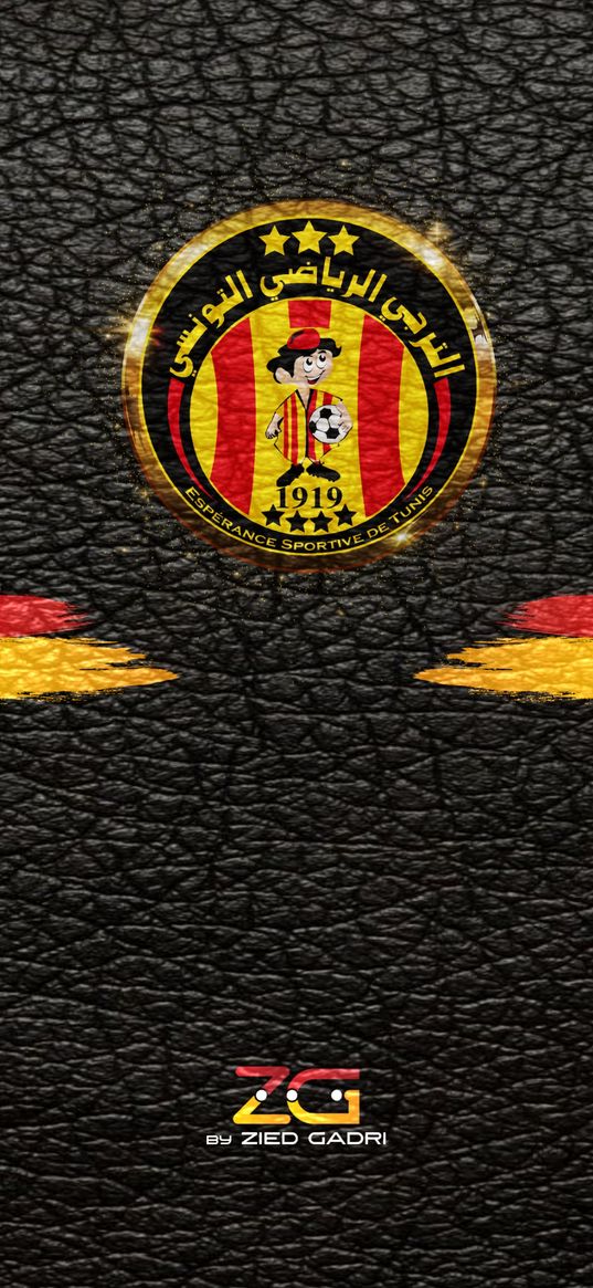 esperance tunisia, football club, emblem, black, stripes, red, yellow, textures