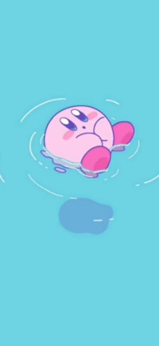 kirby, game, nintendo, character, circular, pink, cute, floats, water, art