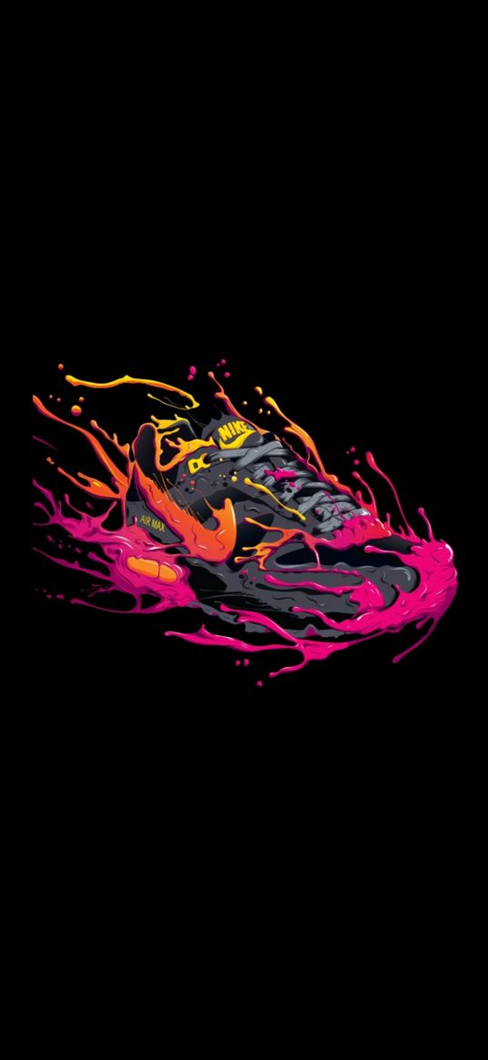 nike, sneakers, paint, splashes, bright, black background, art