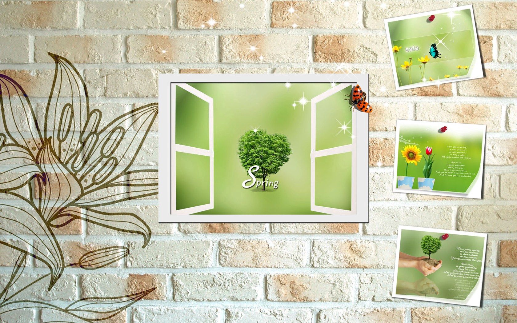 flower, wall, greeting cards, ladybug