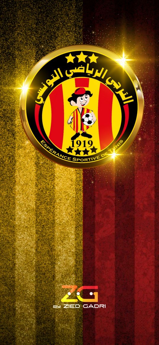 esperance, football club, tunisia, logo, footballer, football, sport, stripes, red, yellow