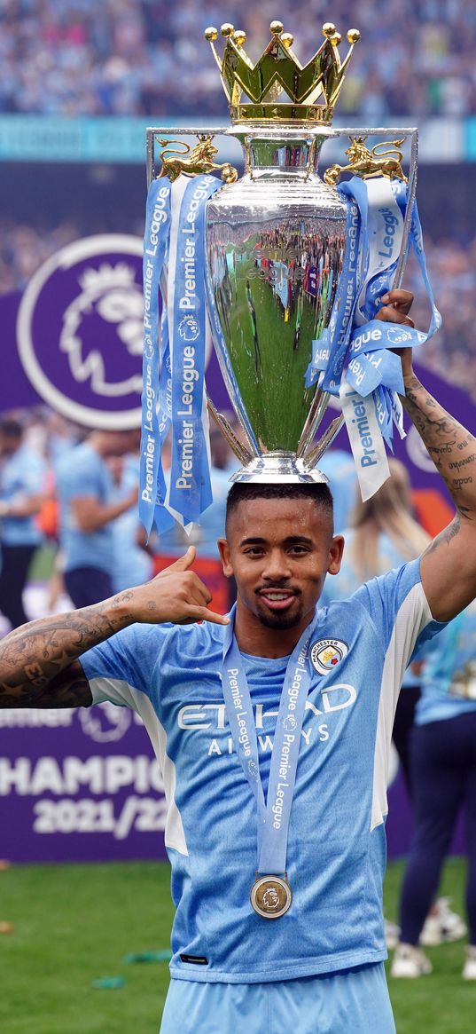 gabriel jesus, footballer, cup, medal, manchester city, stadium, football, sports