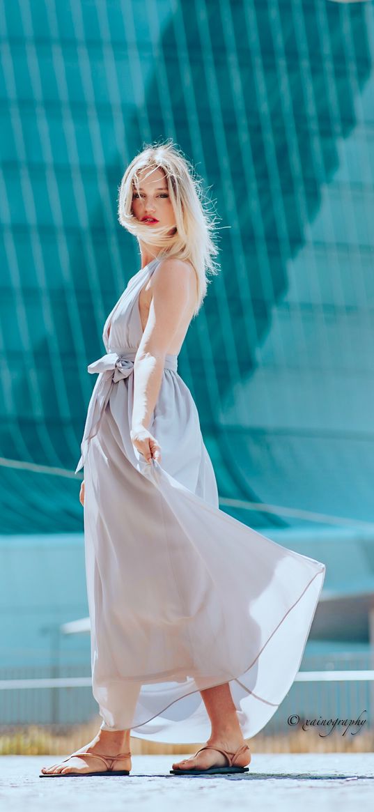 blonde, girl, model, dress, sandals, beautiful