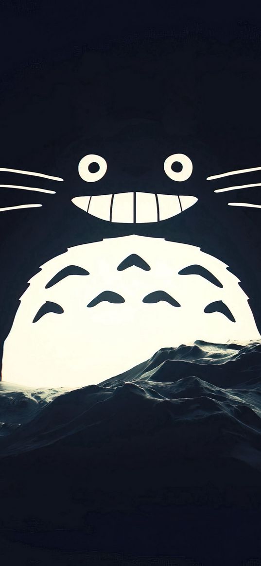 totoro, my neighbor totoro, anime, character, mountains, night, light, art