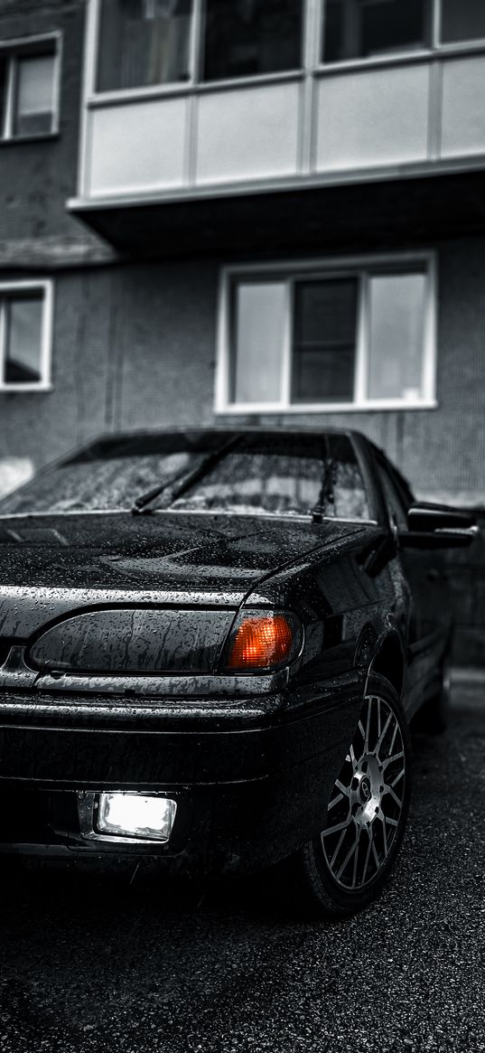 lada 2114, lada, car, black, drops, house, dark