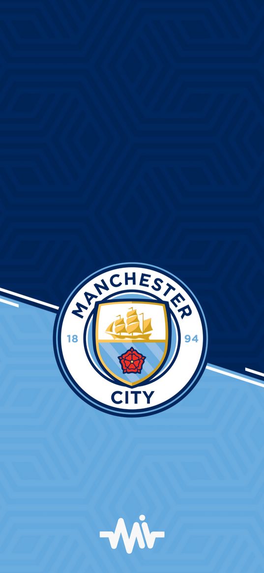 manchester city, football club, football, logo, blue background, sports