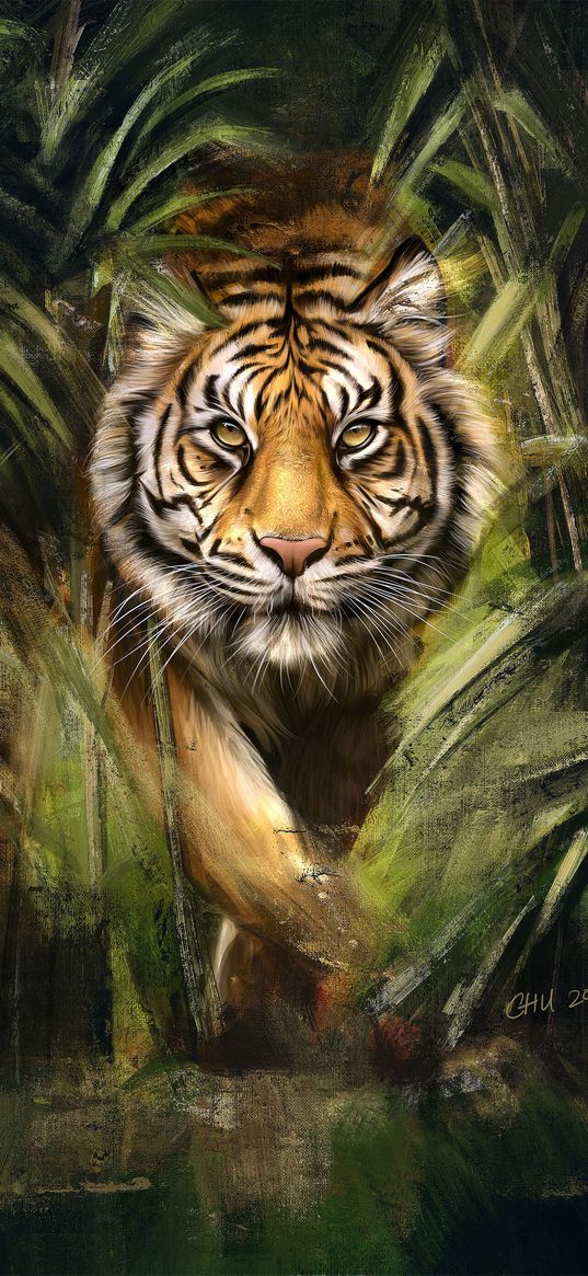 tiger, predator, big cat, jungle, wildlife, painting, art