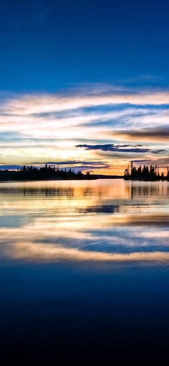 morning, lake, sky, water, clouds, coast, reflection