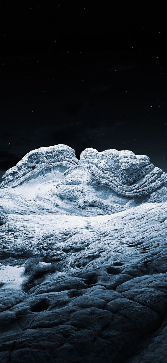 stones, mountains, rock, white, starry sky