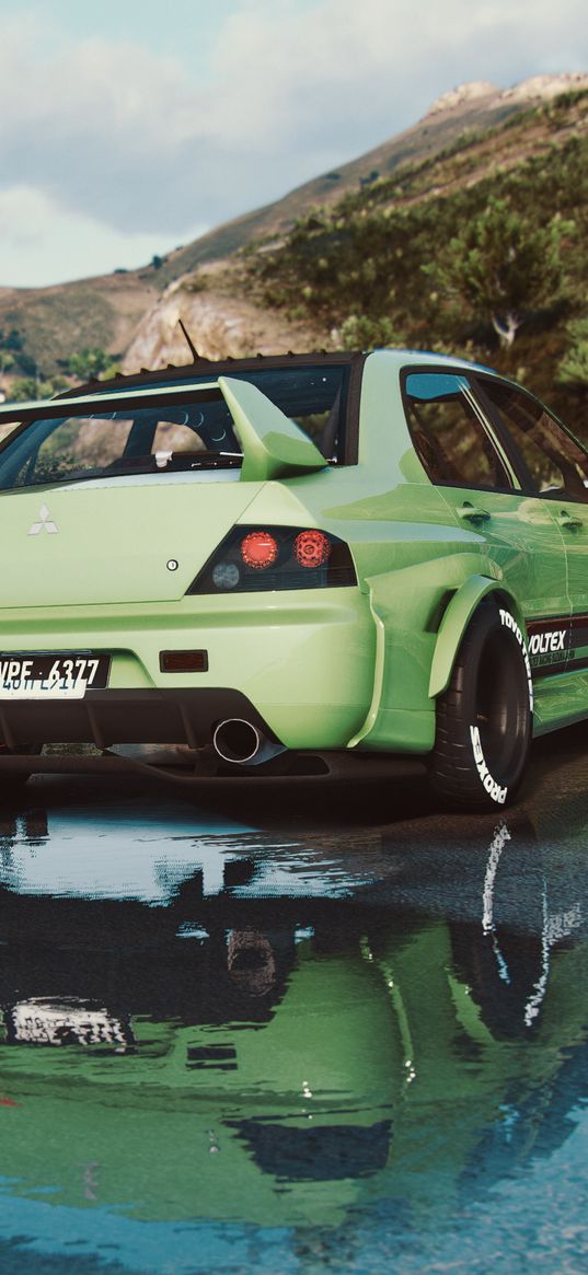 gta 5, game, mitsubishi lancer, mitsubishi, car, green