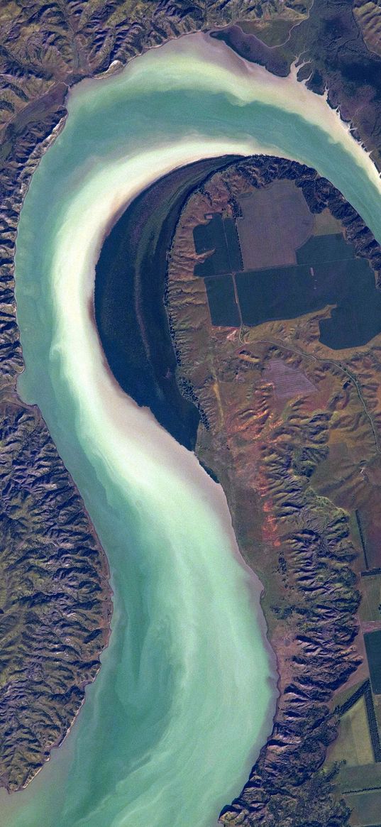 river, curve, relief, aerial view