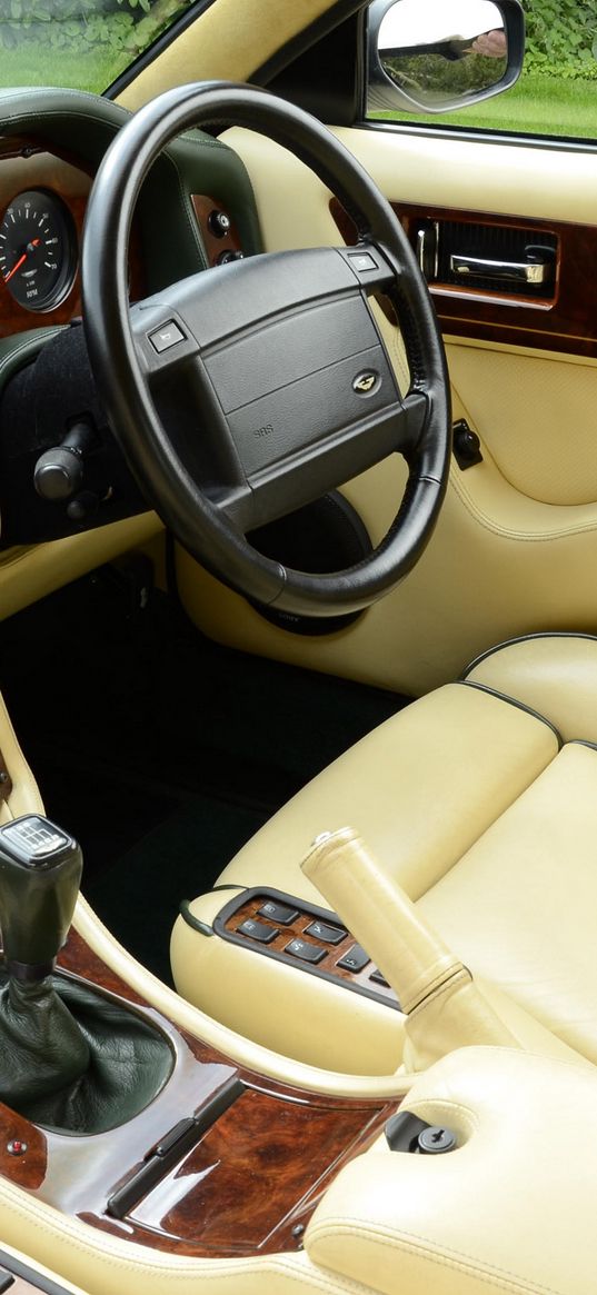 aston martin, v8, vantage, 1993, beige, salon, interior, steering wheel