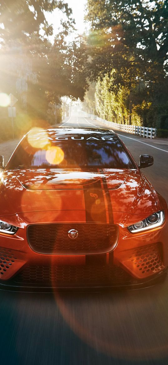 jaguar, car, red, light