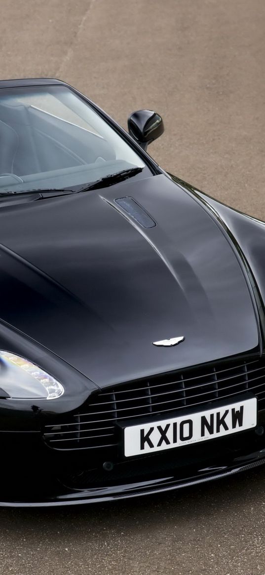 aston martin, v8, vantage, 2010, black, front view, car, asphalt