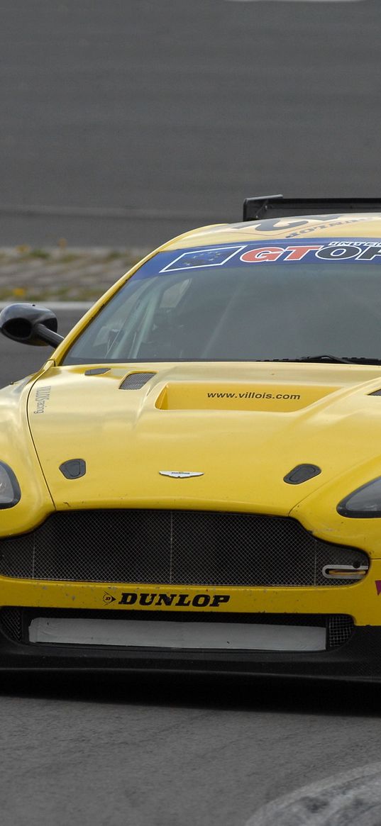 aston martin, v8, vantage, 2009, yellow, front view, style, asphalt