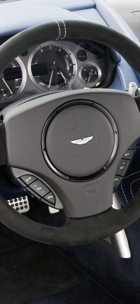 aston martin, v8, vantage, 2011, blue, salon, interior, steering wheel, speedometer