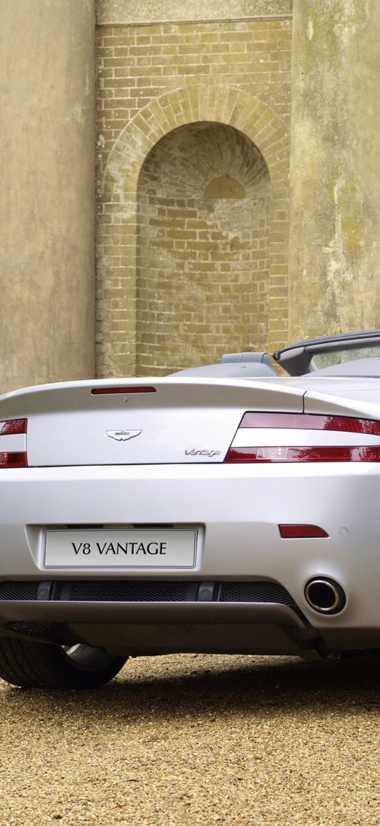 aston martin, v8, vantage, 2008, silver, rear view, style, nature