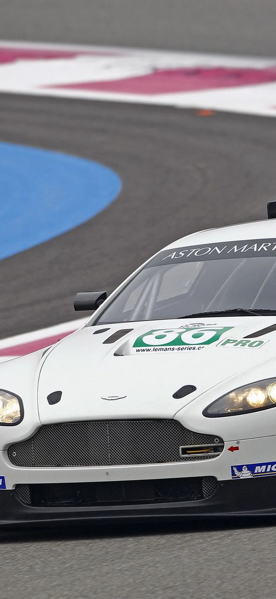 aston martin, v8, vantage, 2009, white, front view, car, racing car