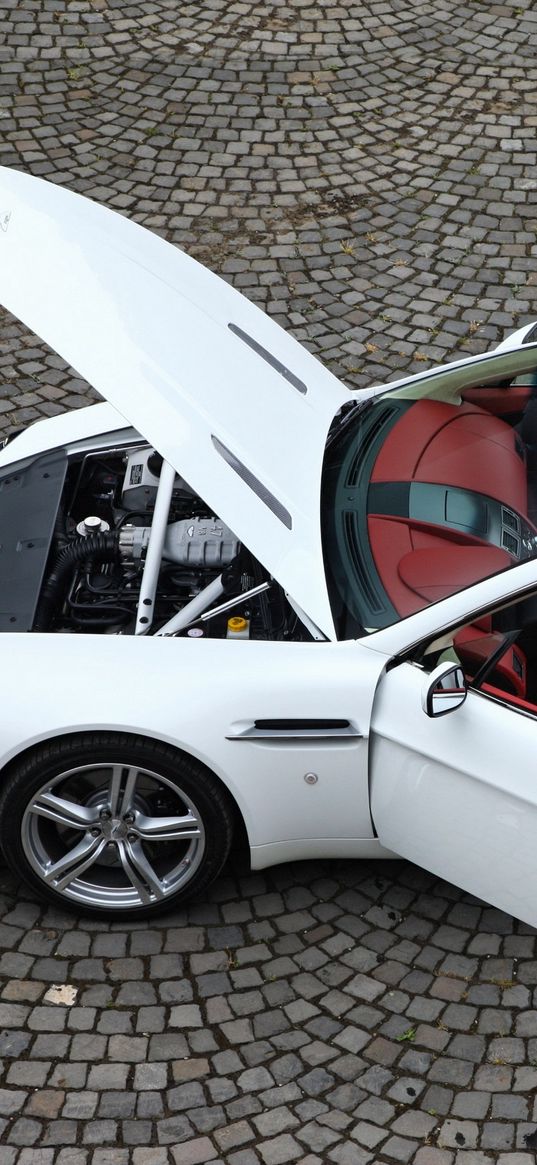 aston martin, v8, vantage, 2008, white, top view, car, cabriolet