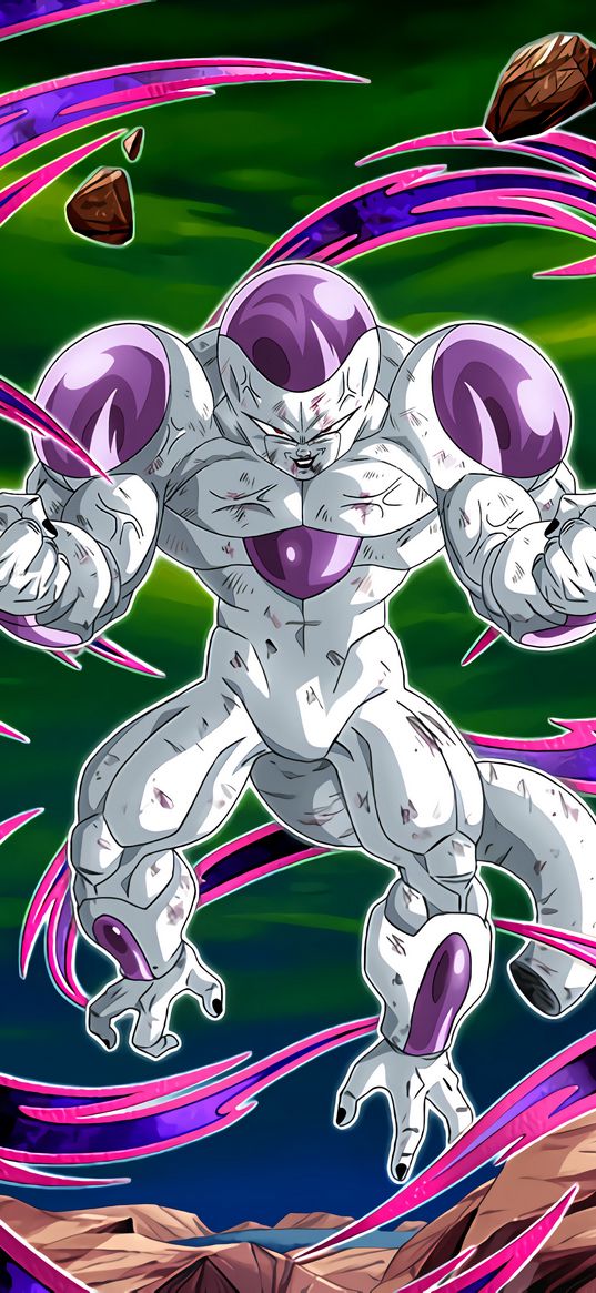 frieza, dragon ball z, anime, character, stones, whirlwind, art