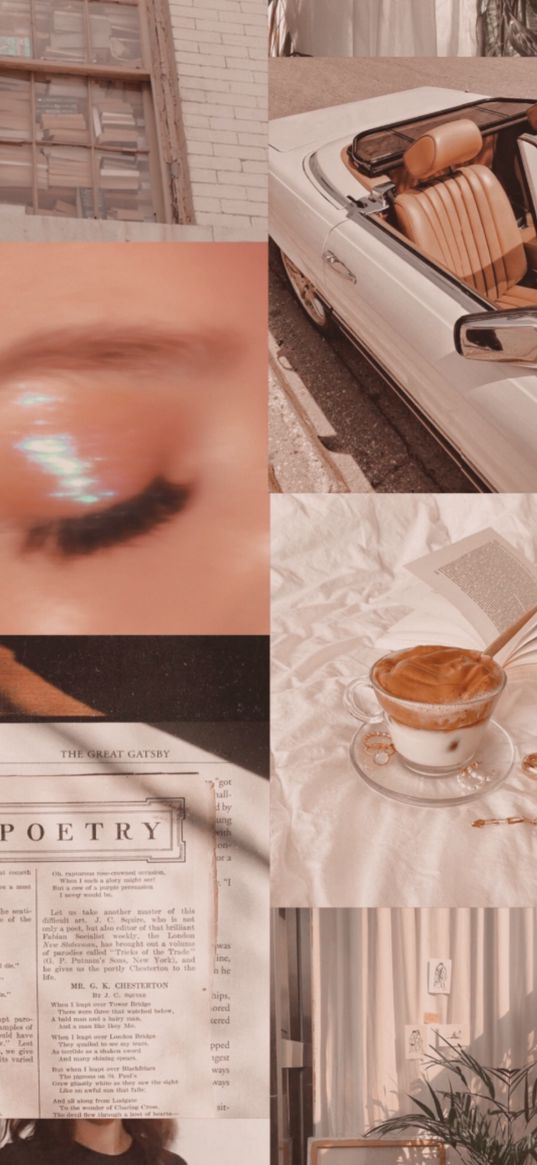 girl, book, coffee, car, jewelry, collage, aesthetics