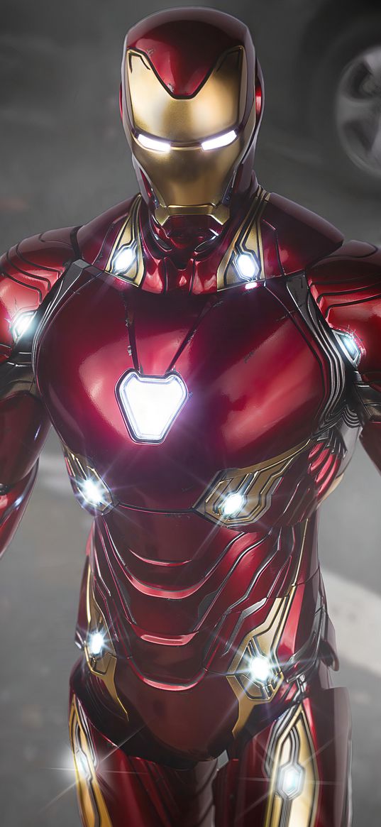 iron man, tony stark, superhero, marvel, red, lights, glow, art