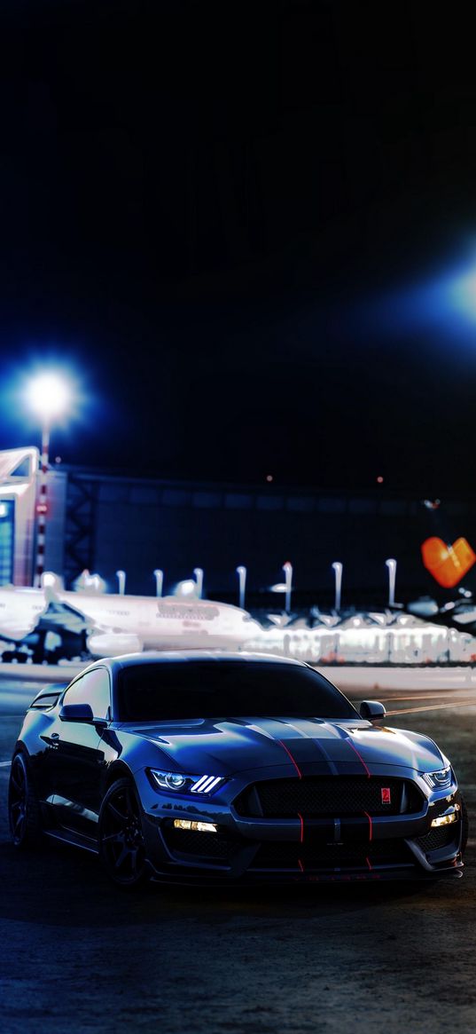 ford mustang shelby, ford, car, blue, night