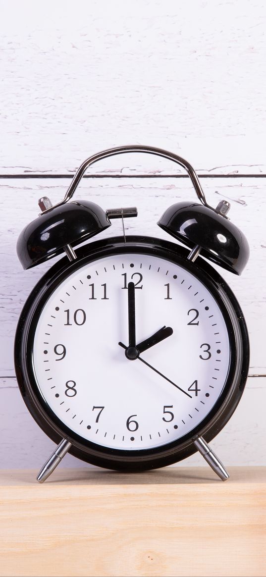 clock, alarm clock, table, wood