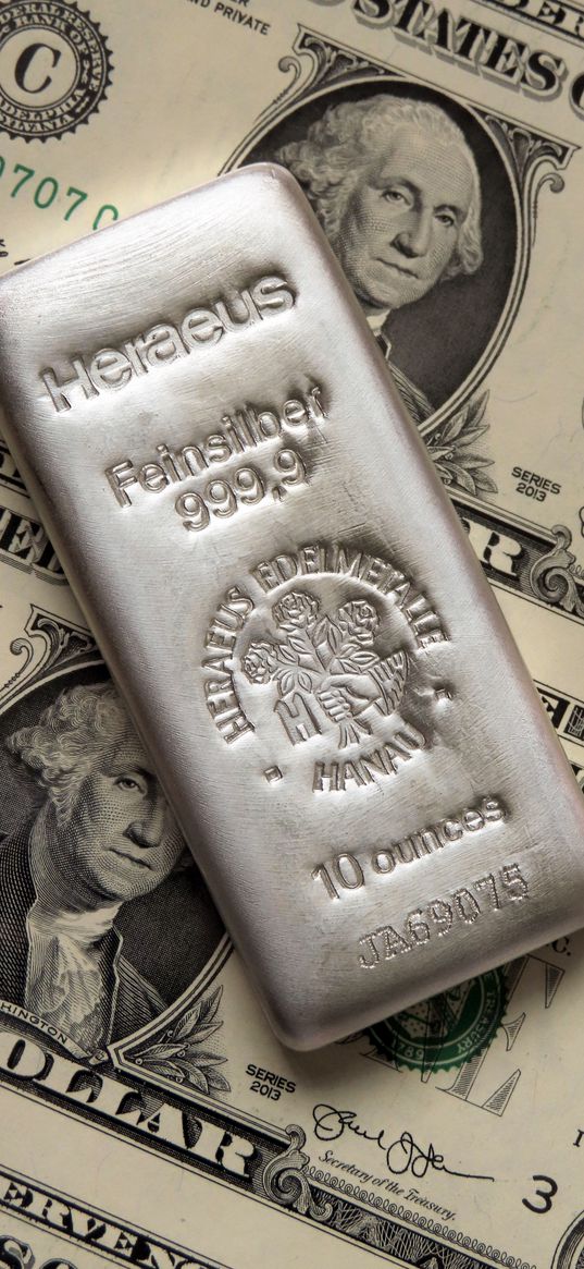 ingot, silver, dollars, banknotes, money