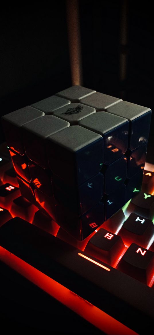 rubik's cube, white, keyboard, backlight