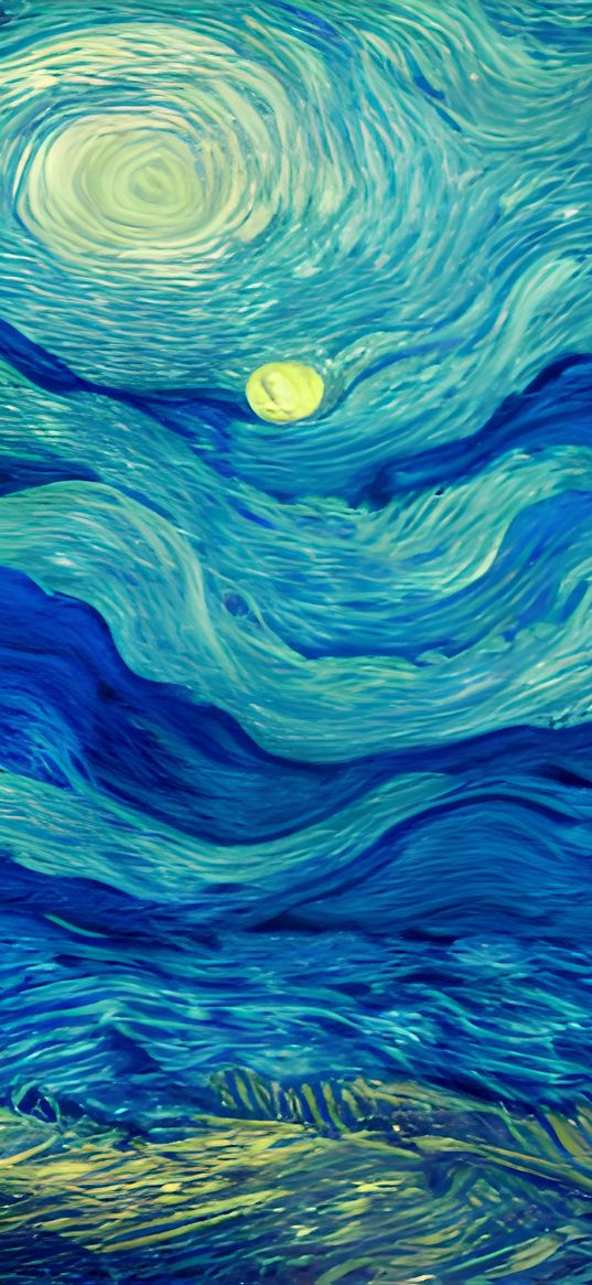 sea, vincent van gogh, art, waves, sun