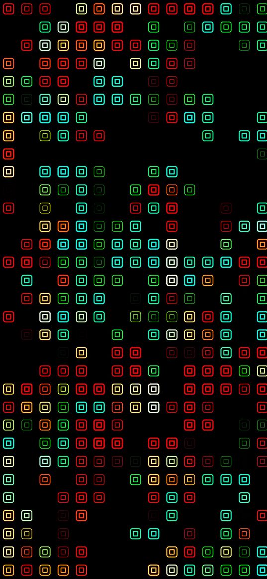 pixels, square, neon, colored, red, green, yellow