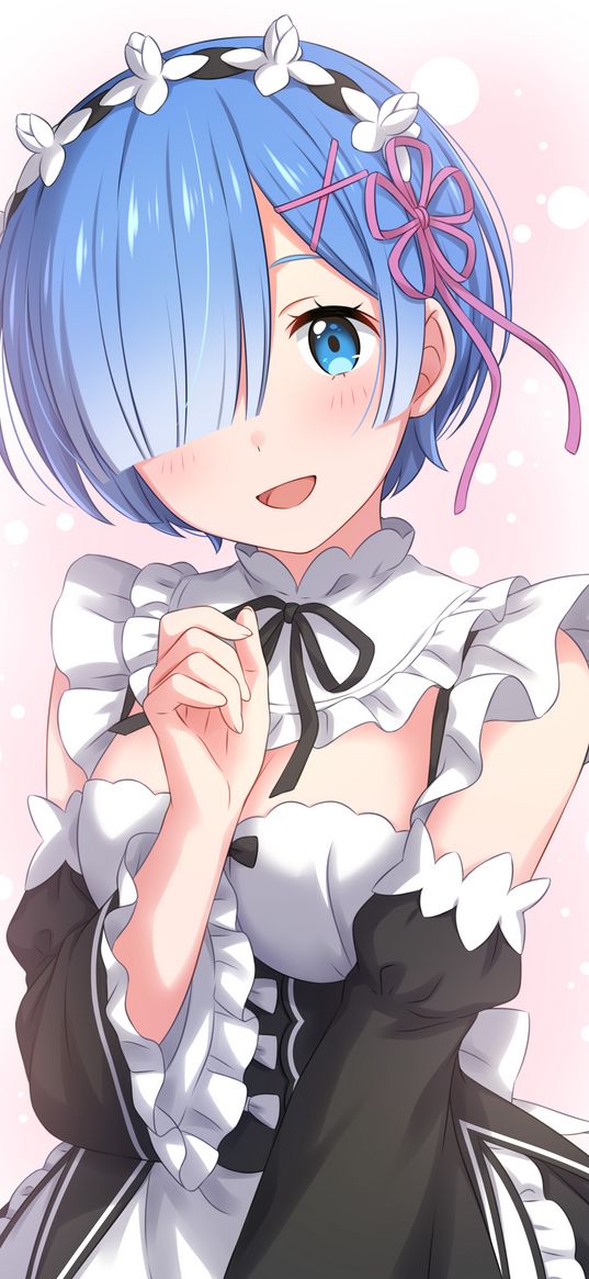 rem, re zero, anime, girl, art, maid, smile