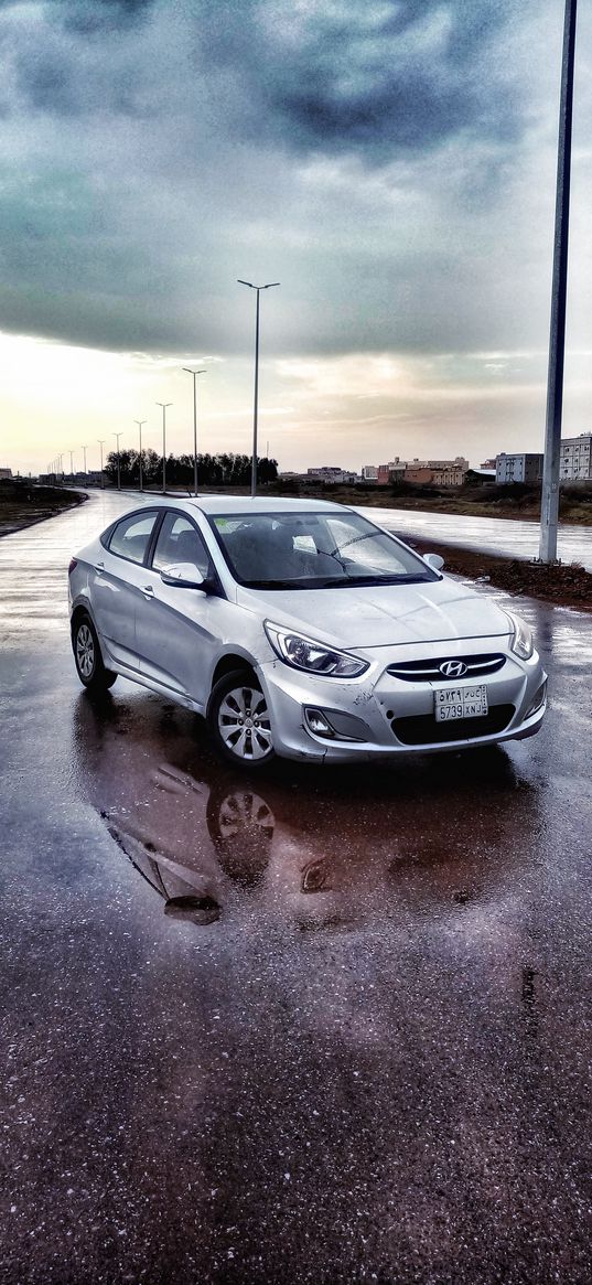 hyundai accent, hyundai, car, silver, road