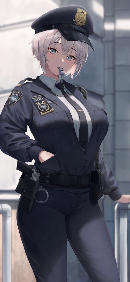 anime, girl, art, police