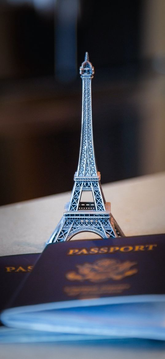 eiffel tower, passport, figurine, travel