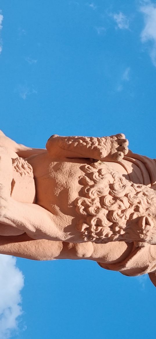 samson, lion, statue, sculpture, architecture, clouds, blue sky