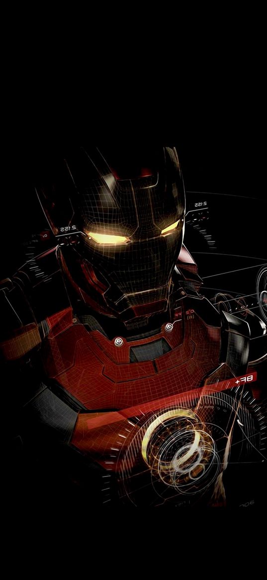 iron man, superhero, avengers, marvel, display, black background, art