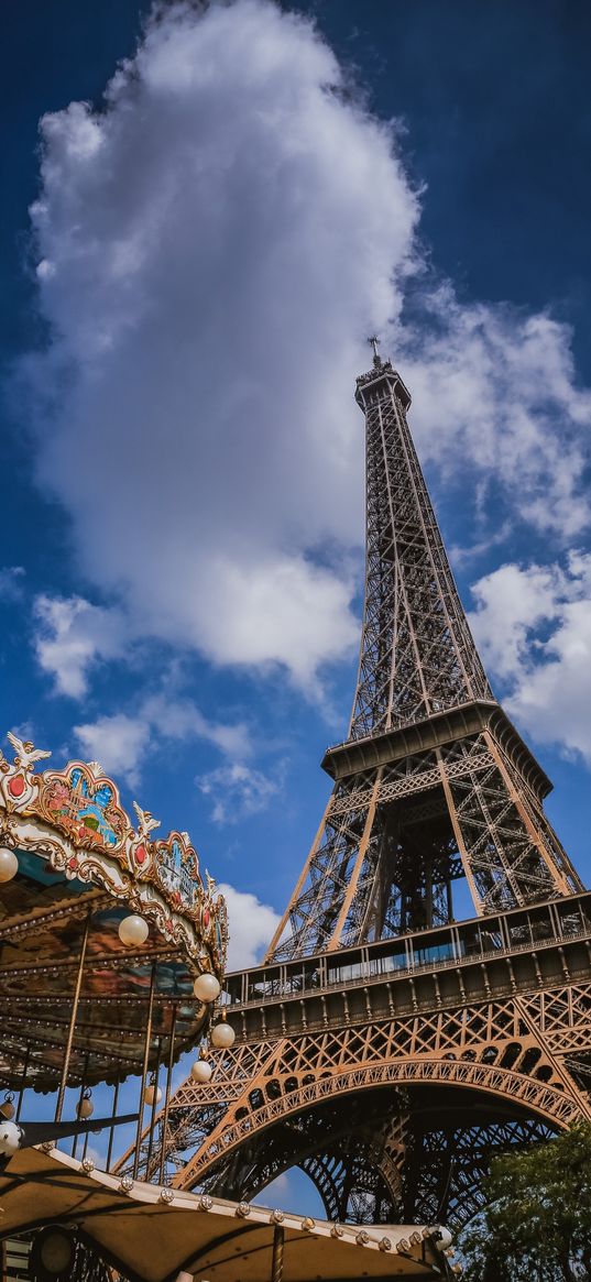 eiffel tower, carousel, france, paris