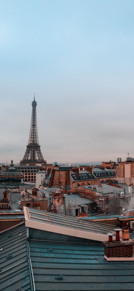 eiffel tower, houses, roofs, france, paris