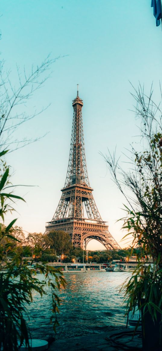 france, paris, eiffel tower, river, greenery