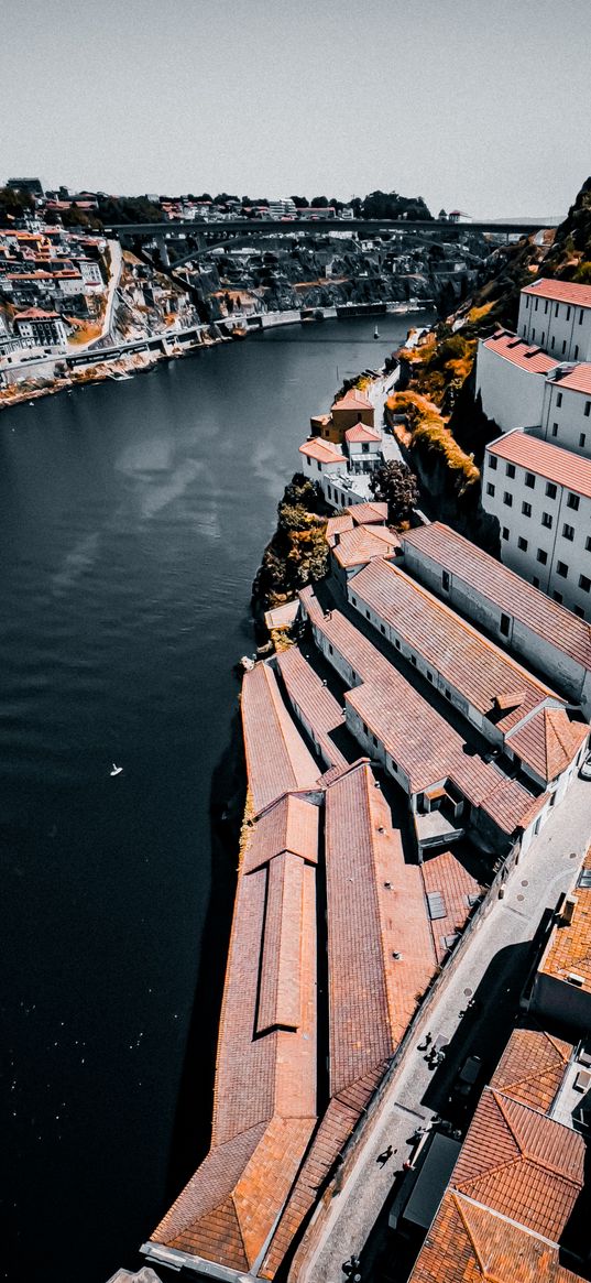 river, houses, bridge, city, porto, portugal