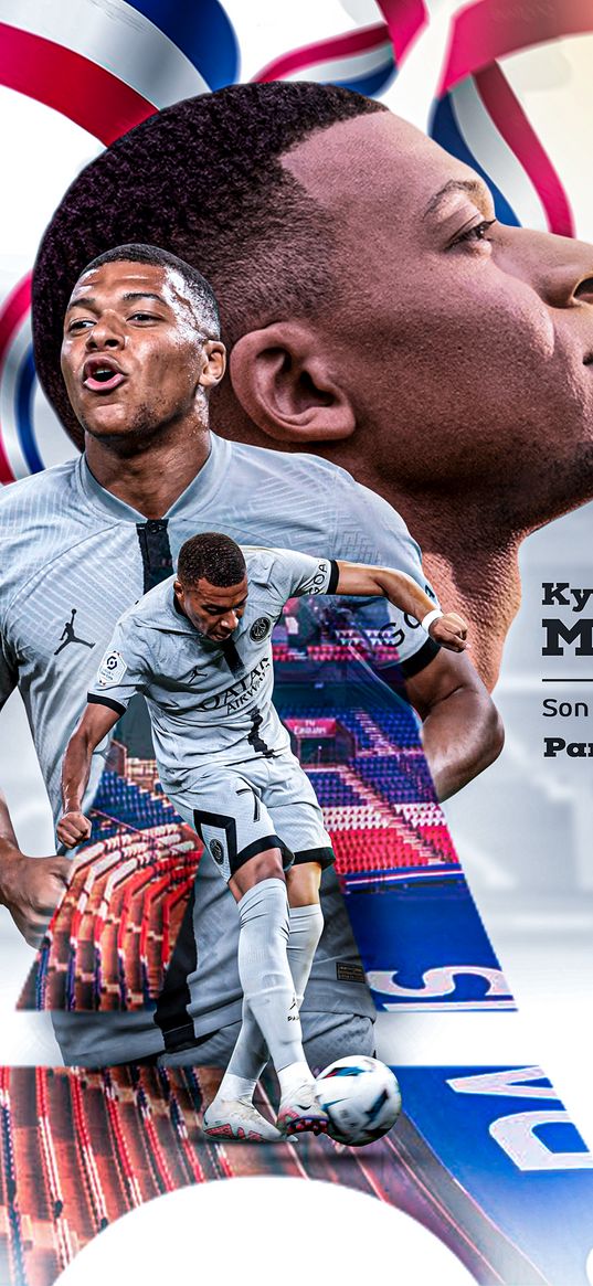 kylian mbappe, football player, psg, football, portrait, inscription, art